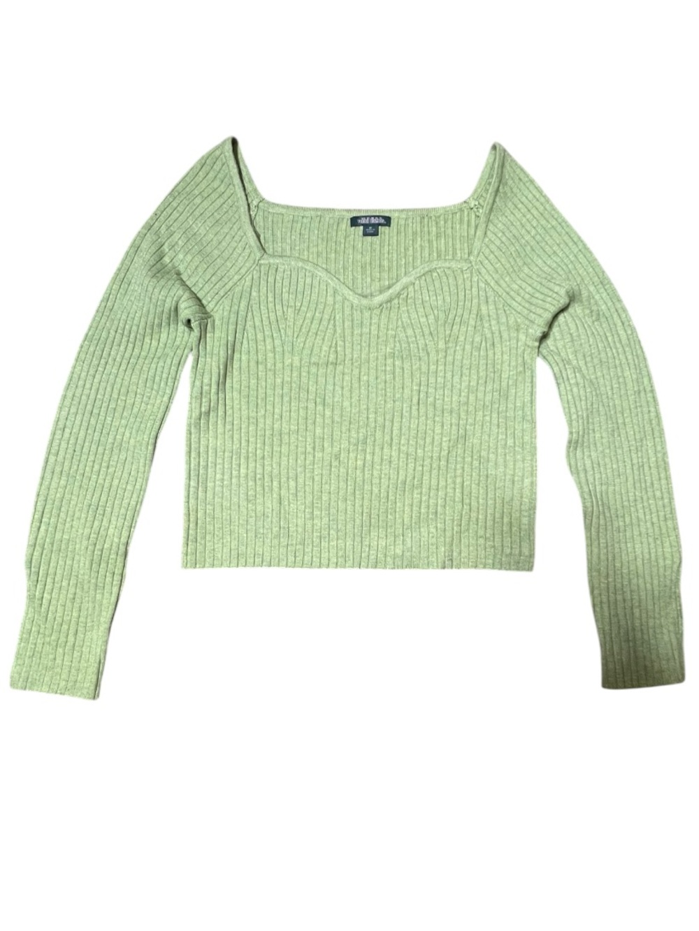 wild fable Light Green Ribbed Off-the-Shoulder Sweater